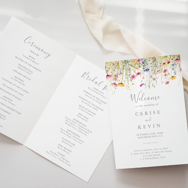 Meadow Colourful Wildflower Folded Wedding Program (Creator Uploaded)