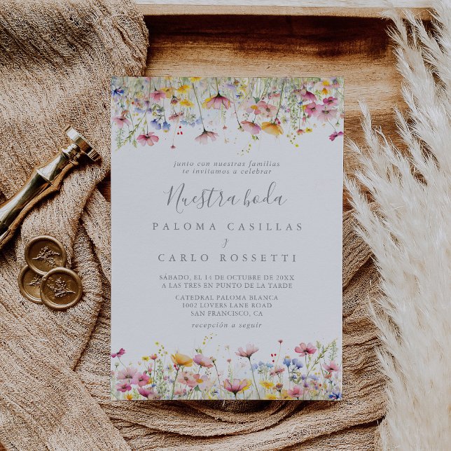 Meadow Colourful Wildflower Nuestra Boda Wedding Invitation (Creator Uploaded)