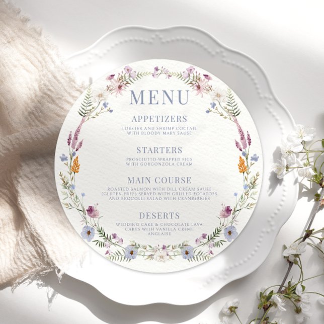 Meadow colourful wildflower round Menu Card Plate (Creator Uploaded)
