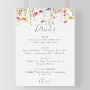 Meadow Colourful Wildflower Wedding Drinks Menu  Poster