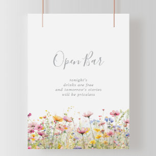Meadow Colourful Wildflower Wedding Open Bar Sign