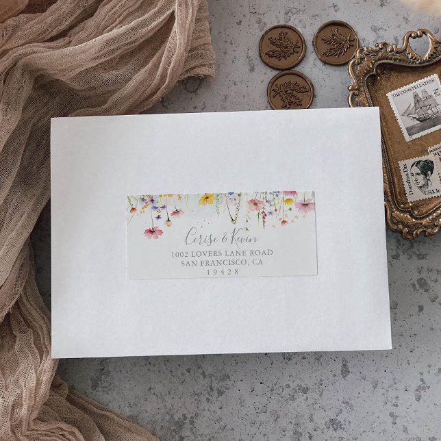Meadow Colourful Wildflower Wedding RSVP Address  Label (Creator Uploaded)