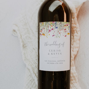 Meadow Colourful Wildflower Wedding Wine Labels