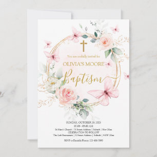 Meadow Floral Butterfly Baptism Invitation