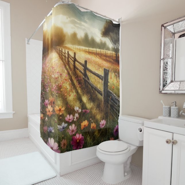 Meadow Floral Sunrise Shower Curtain (In Situ)