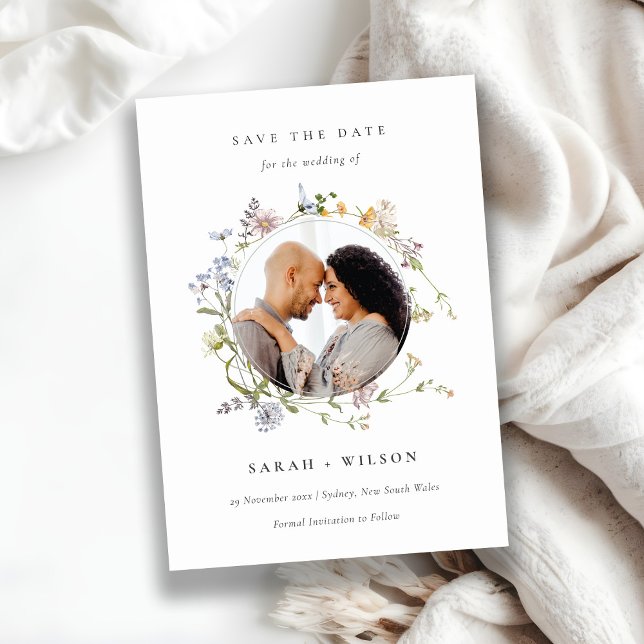 Meadow Floral Wreath Photo Save The Date Invite (Creator Uploaded)