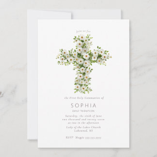Meadow flower cross the First Holy Communion Invitation