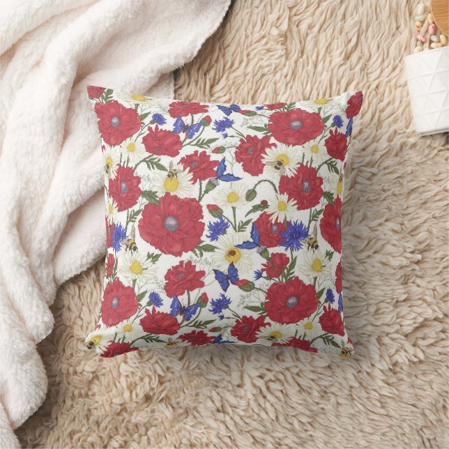 Meadow Flower Poppy Cushion (Blanket)