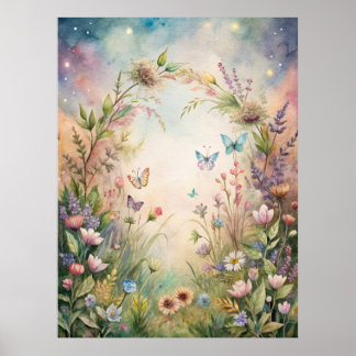 Meadow Flowers and Butterflies Poster