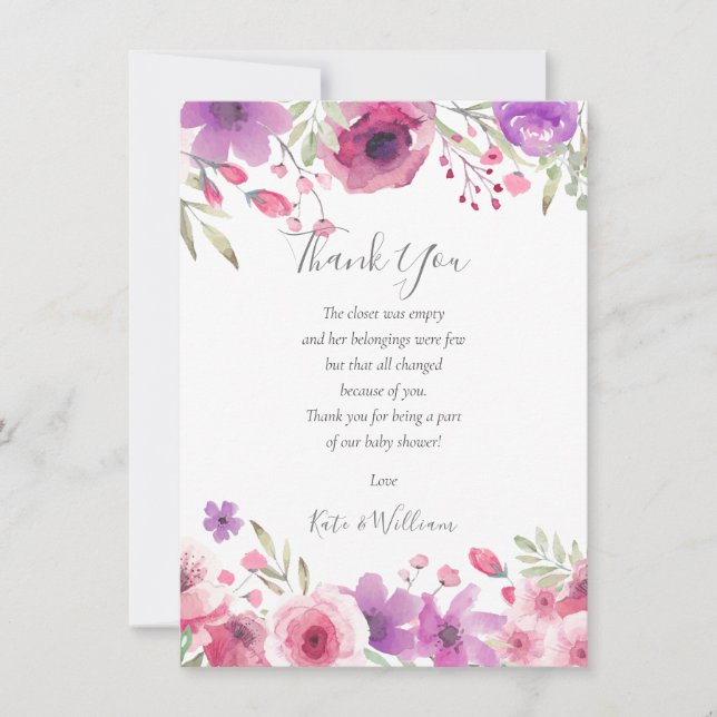 Meadow Flowers Baby Girl Shower Thank You Poem Card (Front)