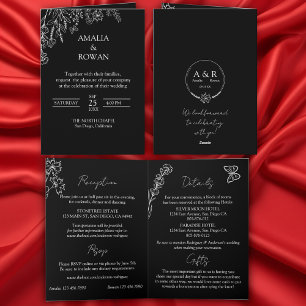 Meadow Flowers Black and White All-in-one Wedding Invitation