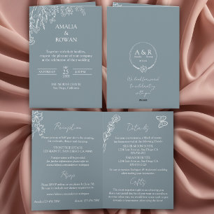 Meadow Flowers Blue grey All-in-one  Wedding Invitation