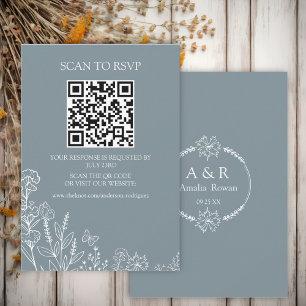 Meadow Flowers Blue Grey Scan QR RSVP card