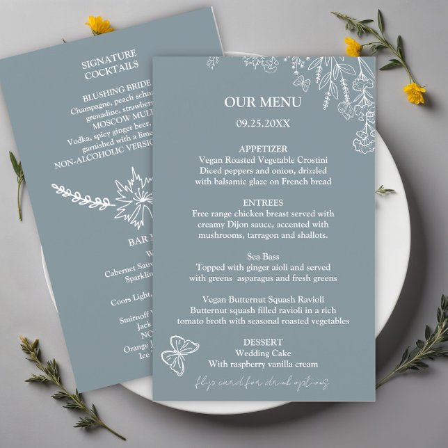 Meadow Flowers Blue Grey Wedding Budget Menu  (Creator Uploaded)