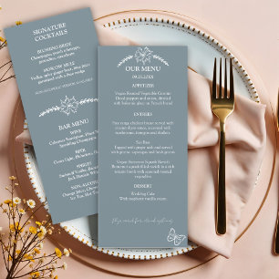 Meadow Flowers Blue Grey Wedding Menu