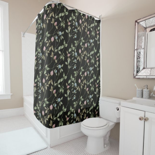 Meadow flowers clover prints country house  shower curtain (In Situ)
