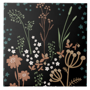 Meadow Flowers Dark Background Ceramic Tile