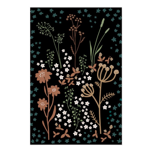 Meadow Flowers Dark Background Poster (Front)