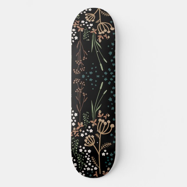 Meadow Flowers Dark Background Skateboard (Front)