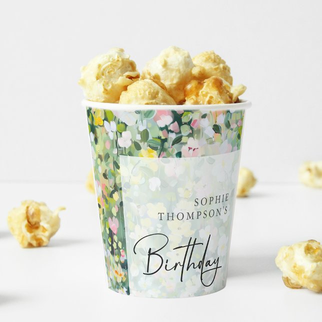 Meadow flowers elegant birthday paper cups (Creator Uploaded)