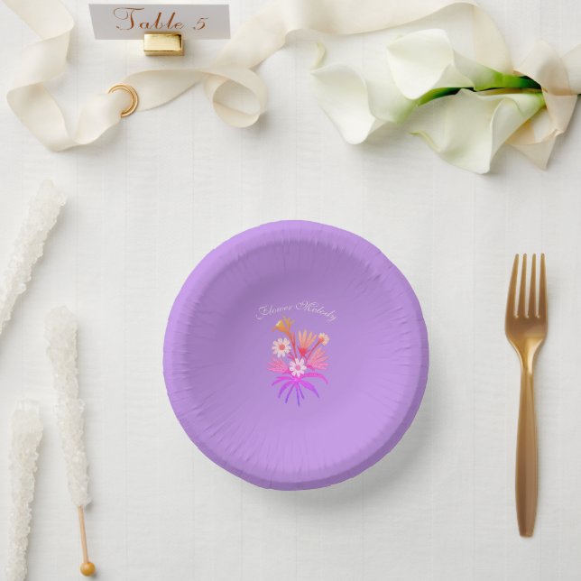 Meadow Flowers Embroidery – Botanical Fantasy Pink Paper Plate (Wedding)