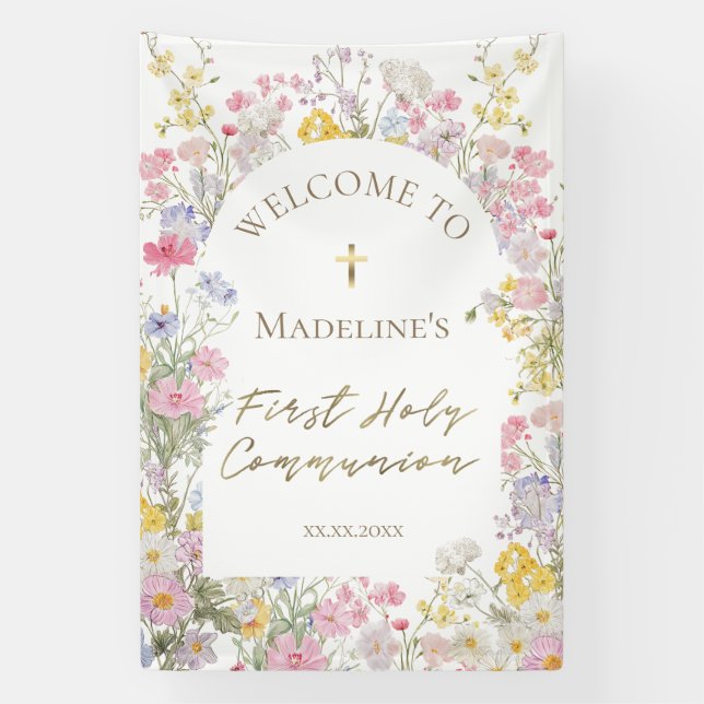meadow flowers First Communion welcome Banner (Vertical)