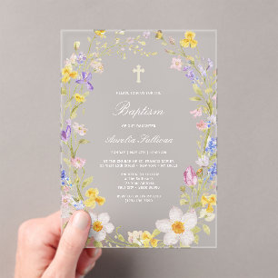 Meadow Flowers Frame Baptism Acrylic Invitation