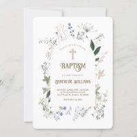 meadow flowers frame Baptism Invitation