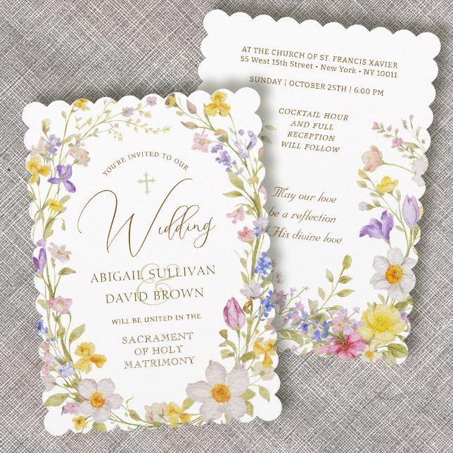 Meadow Flowers Frame Catholic Wedding Invitation (Creator Uploaded)
