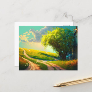 Meadow flowers landscape art summer trendy postcard