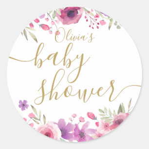 Meadow Flowers Pink Baby Shower Classic Round Sticker