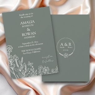 Meadow Flowers Sirocco Green Wedding Invitation