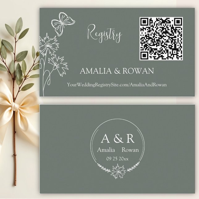 Meadow Flowers Sirocco Green Wedding Registry  Enclosure Card (Creator Uploaded)