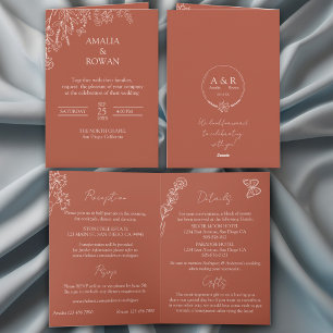 Meadow Flowers Terracotta All-in-one Wedding Invitation