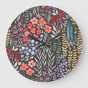 Meadow Flowers: Watercolor Floral Seamless Large Clock
