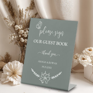 Meadow Flowers Wedding Guest Book  Pedestal Sign