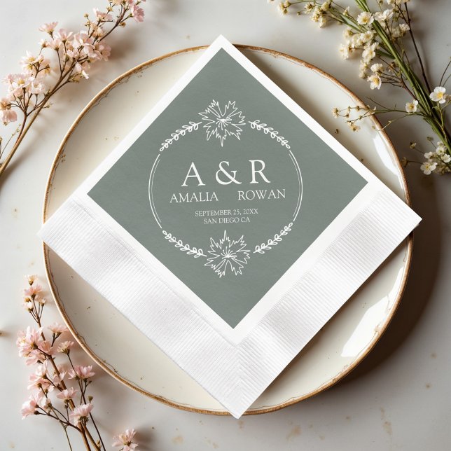 Meadow Flowers Wedding Monogram Names Napkin (Creator Uploaded)