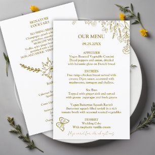 Meadow Flowers White and Gold Wedding Budget Menu 