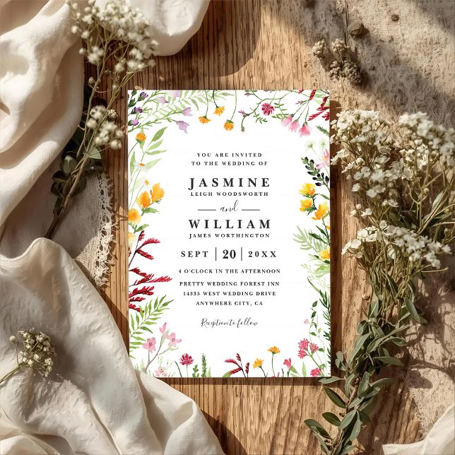 Meadow Flowers Wildflowers Rustic QR Code Wedding Invitation (Creator Uploaded)