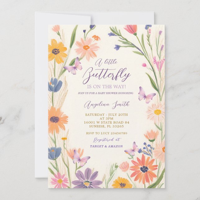 Meadow Garden Wildflower Butterflies Baby Shower Invitation (Front)