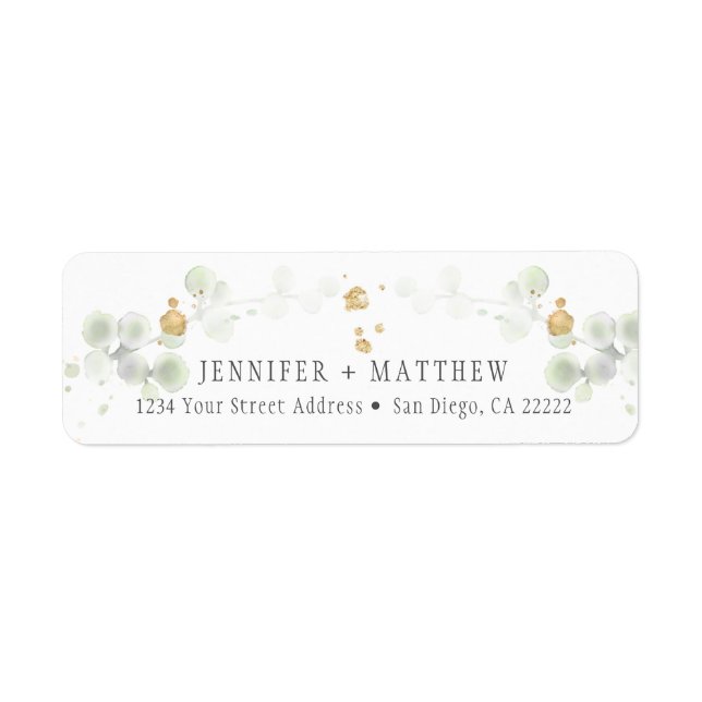 Meadow Green and Gold Botanical Return Address | Label (Front)
