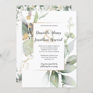 Meadow Green and Gold Leaves Geometric Wedding Inv Invitation