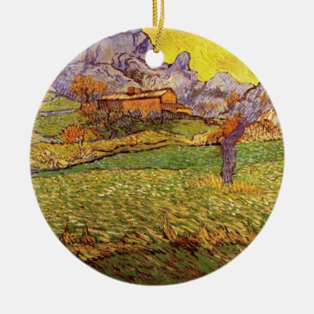 Meadow in Mountains by Vincent van Gogh Ceramic Ornament (Front)
