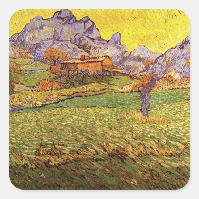 Meadow in Mountains by Vincent van Gogh Square Sticker (Front)