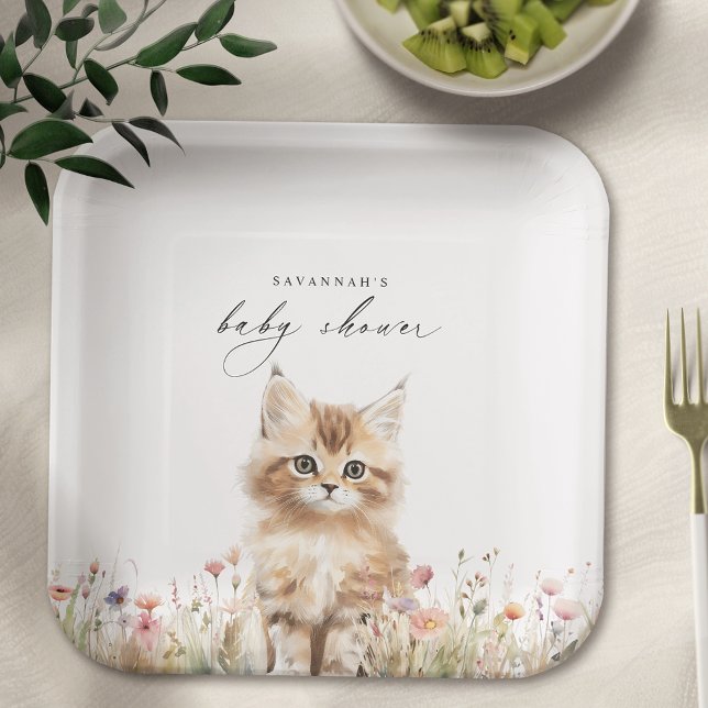 Meadow Kitten | Cute Custom Kitty Cat Baby Shower Paper Plate (Creator Uploaded)