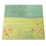 Meadow Landscape Painting Ceramic Tile<br><div class="desc">A modern contemporary landscape painting featuring a peaceful flower filled summer meadow with birds flying against the sky and a forest of pine trees in the distance.  Fresh and uplifting yellow and green colours. Original art by Nic Squirrell.</div>