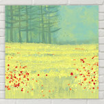 Meadow Landscape Painting Poster<br><div class="desc">A modern contemporary landscape painting featuring a peaceful flower filled summer meadow with birds flying against the sky and a forest of pine trees in the distance.  Fresh and uplifting yellow and green colours. Original art by Nic Squirrell.</div>