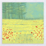 Meadow Landscape Painting Poster<br><div class="desc">A modern contemporary landscape painting featuring a peaceful flower filled summer meadow with birds flying against the sky and a forest of pine trees in the distance.  Fresh and uplifting yellow and green colours. Original art by Nic Squirrell.</div>