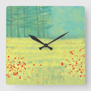 Meadow Landscape Painting Square Wall Clock