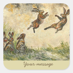 Meadow Matchup Playful Hares in a Meadow Square Sticker